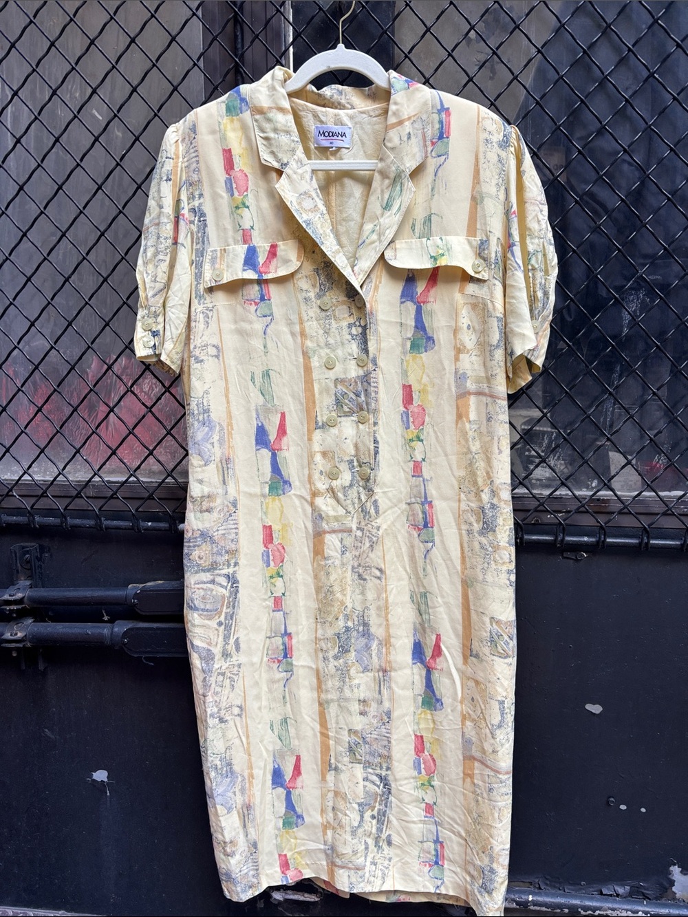 🎀Vintage🎀Modena Butter Yellow Short-Sleeve Button-Front Shirt Dress Size 10